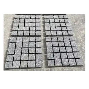 Cheap Outdoor Anti Slip Natural Granite Stone Outdoor Driveway Flamed Cobblestone Mesh Paving Tiles For Wholesale
