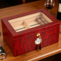 Humidor à cigares en bois de cèdre moderne fait main avec humidificateur et hygromètre, dessus en verre, boîte cadeau de bureau