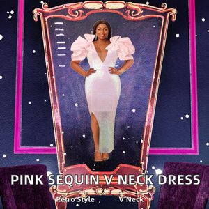 V Neck Ball Gown Bodycon Women's Wedding Evening Dress with Ruffles Patchwork Breathable Fabric Pink Glitter <b>Sequin</b> and Slit - Product Image 2