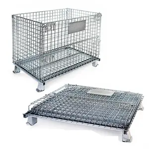 Manufacturer sales Steel Wire Mesh Cages solid Pallet logistics box With Wheels large foldable container