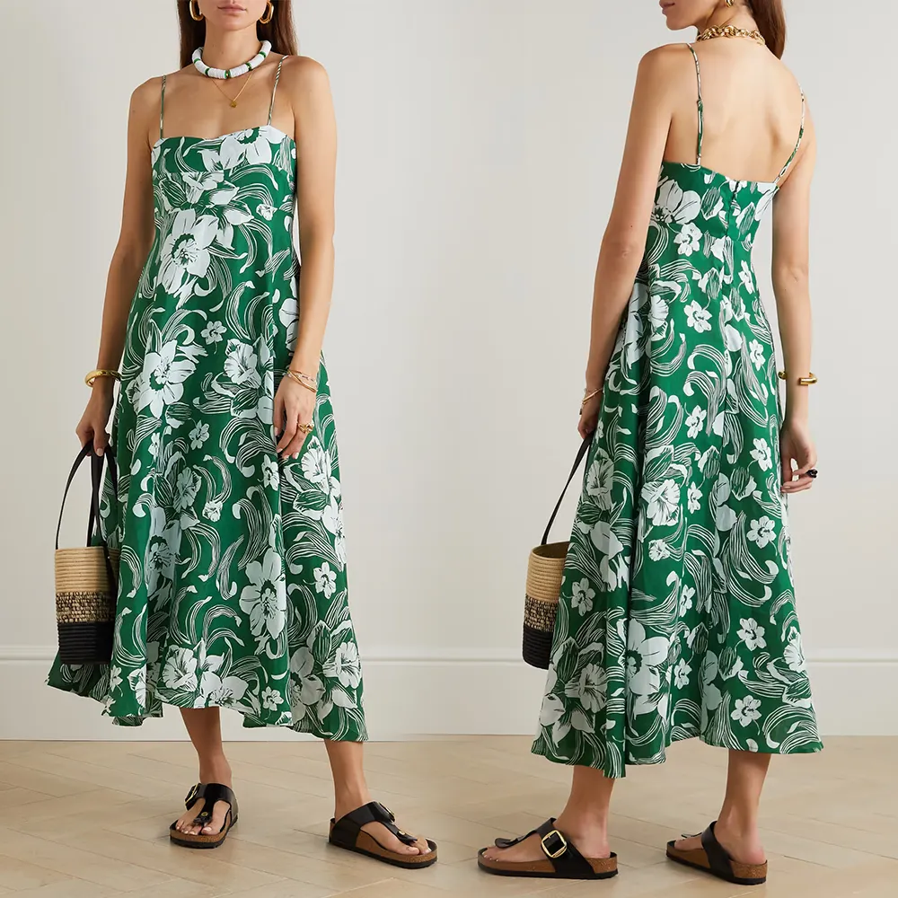 Custom summer dress 2023 the brand beach holiday floral ladies casual green midi dresses women elegant