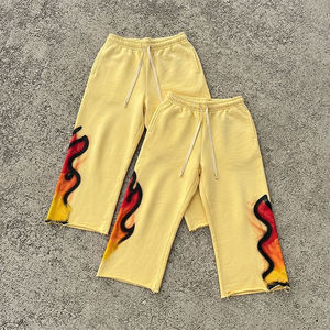Custom Streetwear Men's Baggy <b>Sweatpants</b> Raw Frayed Hem Gradient Print French Terry Cotton <b>Shorts</b> - Product Image 2