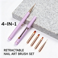 Nouvel Arrivage – Ensemble de 4 Pinceaux à Ongles en Gel 4-en-1 avec Manche Acrylique Violet, Conception Rétractable à Ressort Portable, Marque Privée