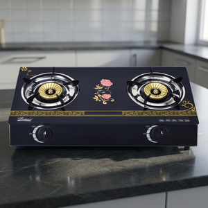 6mm Tempered Glass 2 Burner Gas <b>Cooktop</b> Electronic Ignition Knob Control Table Freestanding Cooker for Home Hotel Outdoor - Product Image 3