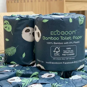 ECO BOOM nature original color compostable tissue 3 ply bamboo toilet roll