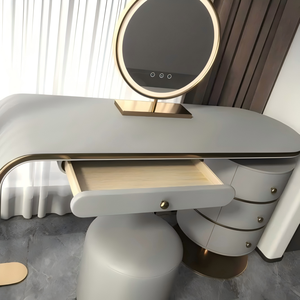Mesa de Maquillaje Moderna de Madera Azul con Espejo LED Iluminado, 4 Cajones Grandes Ajustables para Dormitorio o Apartamento - Product Image 4