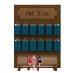 Custom Houten Punt Van Aankoop Cat Collar Counter Top Display Stand Met Haken