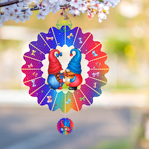 Molinillos de Viento Metálicos OEM y ODM, Molinillos de Viento de Acero Inoxidable, Adorno de Jardín, Molinillo de Viento 3D Mandala, Gnomos Pareja Rojos y Azules - Product Image 3