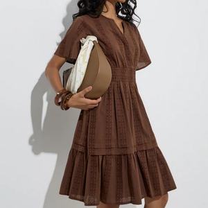 Robe longue midi en lin de haute qualité pour femmes, robe élégante à volants, style bohème, robe maxi décontractée - Product Image 1