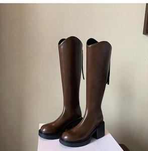 Stile coreano pelle di vacchetta alta Top stivali da cavaliere per le donne marrone con suola spessa e tacco Design dimagrante per l'autunno inverno - Product Image 1