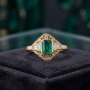 <b>Green</b> Emerald Cut Zircon 18K Gold Plated Bridal Band Geometric Wedding <b>Ring</b> for Women September Birthstone Party Jewelry - Product Image 3