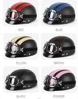 Demi-casque de moto rétro allemand fait à la main en cuir demi-visage à boucle à dégagement rapide lunettes DOT approuvé