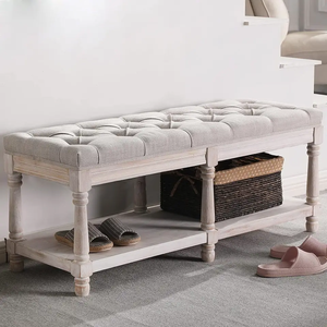 TOSEE Banc de rangement et étagère à chaussures blanc vintage Cadre en bois massif exquis avec coussin de siège en tissu pelucheux - Product Image 6