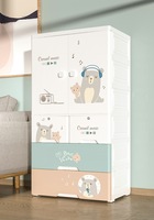 Armoire de Chambre d'Enfant en Plastique avec Tiroirs, Motif Lapin Cartoon, Armoire Bébé Rose pour Rangement de Vêtements de Filles