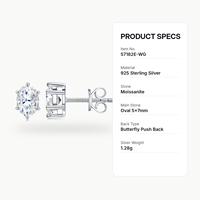 Boucles d'oreilles clous personnalisées en argent sterling 925 avec moissanite ovale 5x7mm, fermoir poussoir S925, bijoux fins pour femme