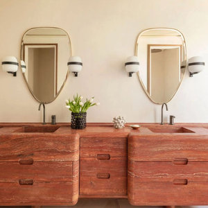 Diseño Moderno de Baño Pequeño, Lavabo de Mármol Natural, Lavabo de Travertino Rojo, Lavabo de Mármol Rojo Tallado en Bloque - Product Image 2