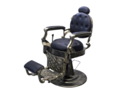 Fauteuil de barbier en cuir noir avec cadre en or antique, inclinable hydrauliquement, mobilier de salon