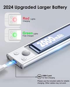 Luces LED para debajo del gabinete al por mayor, recargables por USB, inalámbricas, a batería, de aluminio, para armarios, con detección automática de movimiento magnético - Product Image 6