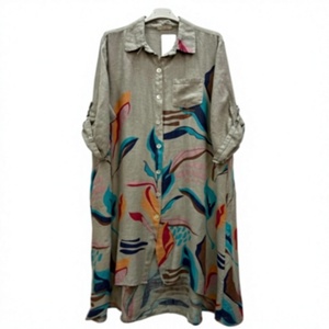 Women's Regular Dobby <b>Linen</b> <b>Shirt</b> Dress with Floral Print Full Sleeve Button Regular Fit Cute Eco-Friendly Spring <b>Summer</b> Wear - Product Image 1