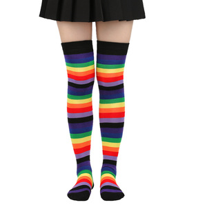 Damen-Streifensocken, dünne Röhrensocken, Regenbogenfarbene gestreifte Overknee-Socken, lässige kniehohe Strümpfe, gestreifte Overknee-Socken - Product Image 2