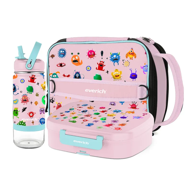 Custom Design Children packaging lunch box Leakproof Kids water bottle bento set with Insulated Lunch Bag for school
