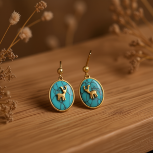 Orecchini pendenti a forma di cervo in acciaio inossidabile con ciondolo ovale in turchese, gioielli alla moda - Product Image 3