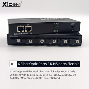 Convertidor de Medios de Fibra Óptica XICOM, 6 Fibras, 2 Puertos RJ45, Switch Ethernet de Fibra Única/Dual de 100M - Product Image 1