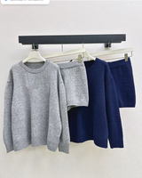 Ensemble haut et short en laine de haute qualité pour femmes, col rond, manches longues, couleur unie, pour le printemps et l'automne, confort décontracté