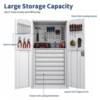 Armoire à outils industrielle en acier avec 8 tiroirs, panneau perforé, verrouillage à 3 points, capacité de charge élevée pour atelier, garage, armoire à outils lourde
