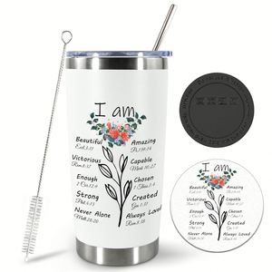 Mug isotherme en acier inoxydable de 20 oz avec couvercle, paille et brosse, motif floral, idéal pour les cadeaux promotionnels - Product Image 2