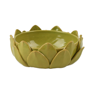 Bol en céramique avec feuilles d'artichaut, fait à la main, décoratif - Product Image 4
