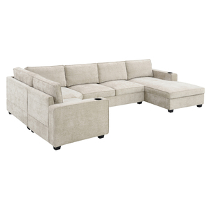 Canapé d'angle moderne Loveliving en forme de U, surdimensionné, avec porte-gobelets, chaise longue, en chenille, ensemble de canapé 6 places, <span class=keywords><strong>lit</strong></span> convertible - Product Image 5