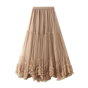 S0490X <span class=keywords><strong>Jupe</strong></span> <span class=keywords><strong>tutu</strong></span> <span class=keywords><strong>grande</strong></span> ampleur en maille, style mode, avec dentelle à volants, coupe mi-longue et design évasé - Product Image 3