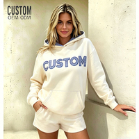 Sweat à capuche oversize en molleton de coton personnalisé avec imprimé gingham, patchwork et broderie, coupe ample avec coutures courtes, ensemble du fabricant