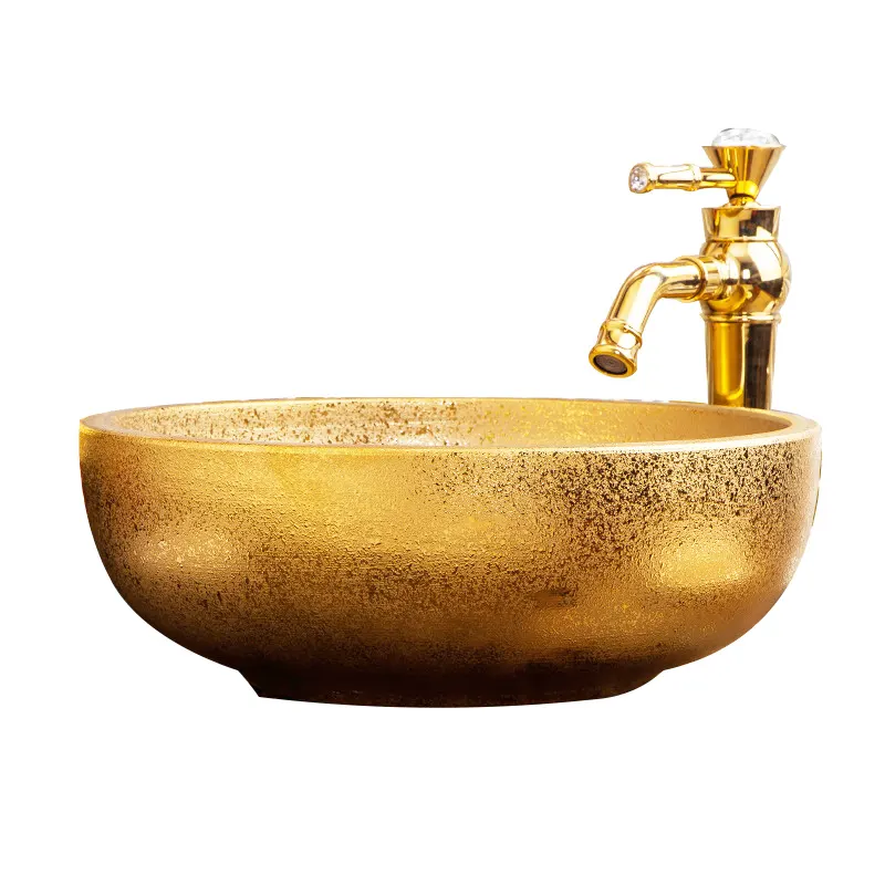 Seramik sanat tasarım banyo lavabo tezgahı Topmount altın elektroliz lavabo lavabo kase ev ve otel için