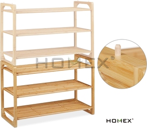 Homex | ชั้นวางรองเท้าแบบวางซ้อนกันได้ชั้นวางรองเท้าจอร์แดนไม้ไผ่ธรรมชาติ3ชั้นสำหรับใส่รองเท้า - Product Image 4