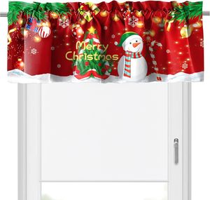 Cortina de <span class=keywords><strong>cocina</strong></span> con diseño de muñeco de nieve y árbol de Navidad rojo, cortina corta para ventana, personalizable - Product Image 1