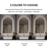 Miroir de salle de bain LED à arche anti-buée avec cadre en aluminium noir, éclairage avant et arrière, à intensité réglable