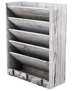 Hot Koop Rustieke Torched Hout Wandmontage Tijdschriftenrek Documenten Organisator, Wandmontage Mail Houder Houten Mail Sorter