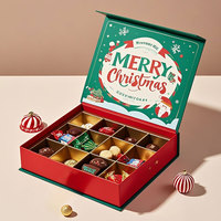 Rosa Weihnachtsschokoladen-Geschenkbox-Verpackung mit Bands chleife Luxus-Kunstpapier-starre Trüffel box mit Trennwänden und klarem PVC-Fenster