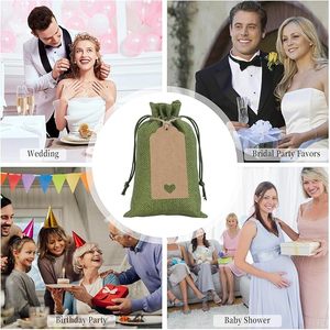 Sacs cadeaux en toile de jute au design personnalisé avec cordon de serrage étiquettes cadeaux en prime bougies sachets de savon alimentaire pour mariage - Product Image 5