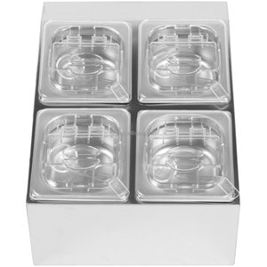 Contenedor buffet de acero inoxidable, calidad alimentaria, pulido espejo, 4 compartimentos para condimentos, uso en restaurantes, bandeja Gastronorm - Product Image 1