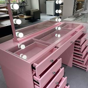 Commode rose de luxe avec éclairage LED, <span class=keywords><strong>grand</strong></span> miroir de maquillage, coiffeuse avec rangement, table à langer avec 13 tiroirs pour la chambre à coucher, fabricant - Product Image 5