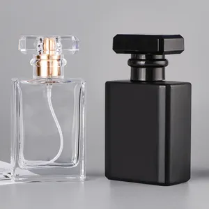Schwarze nachfüllbare Parfüm-Sprüh flasche aus Glas, leer, Luxus, flach, viereckig, Duft, Parfum, 30ml, 50 ml, 75ml, 100ml, Großhandel