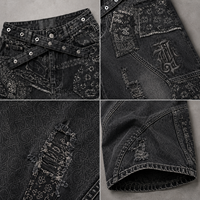 TaiDe – Jeans Ballon Baggy Noir Délavé à Motif Paisley, Effet Usé, Patchwork, Fabrication OEM/ODM, Usine de Vêtements à Marque Privée