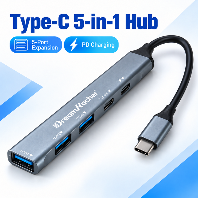 Dream Kacher Factory Wholesale Laptop 6-Port USB-C Aluminum Alloy Hub Docking Station with USB 2.0 PD Charging TYPE C Hub Stock