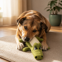 Jouet à mâcher pour chien en peluche, couineur, mignon, motif crocodile de dessin animé, en toile de jute et polaire de maïs, pour le nettoyage des dents et les soins molaires, tailles S-XL