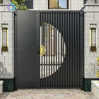 Portail de garage extérieur moderne en aluminium avec clôture en bois traité sous pression style naturel, modélisé en 3D