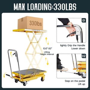 Carrello elevatore idraulico da 50 "tavolo a doppia forbice con 4 ruote antisdrucciolevoli con capacità di 330lbs piattaforma per la movimentazione dei materiali - Product Image 5
