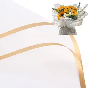 Carta da imballaggio floreale coreana con bordo dorato impermeabile fiori traslucidi carta avvolgente Bouquet